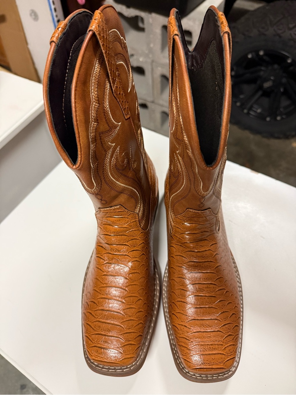Men's Western Leather look  Cowboy Boots - Brown
